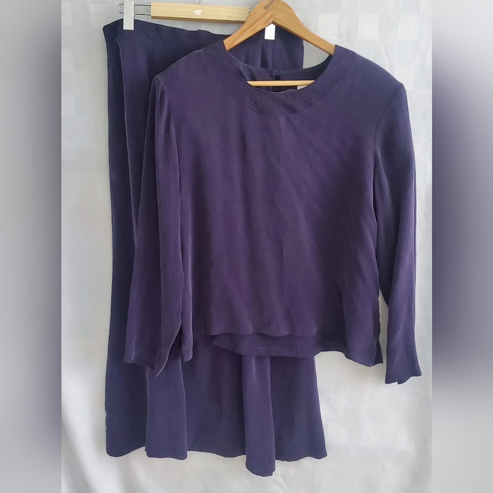 Vintage Womens Size 14 Violet Purple Rayon Top & Skirt Set Casual Dressy Outfit